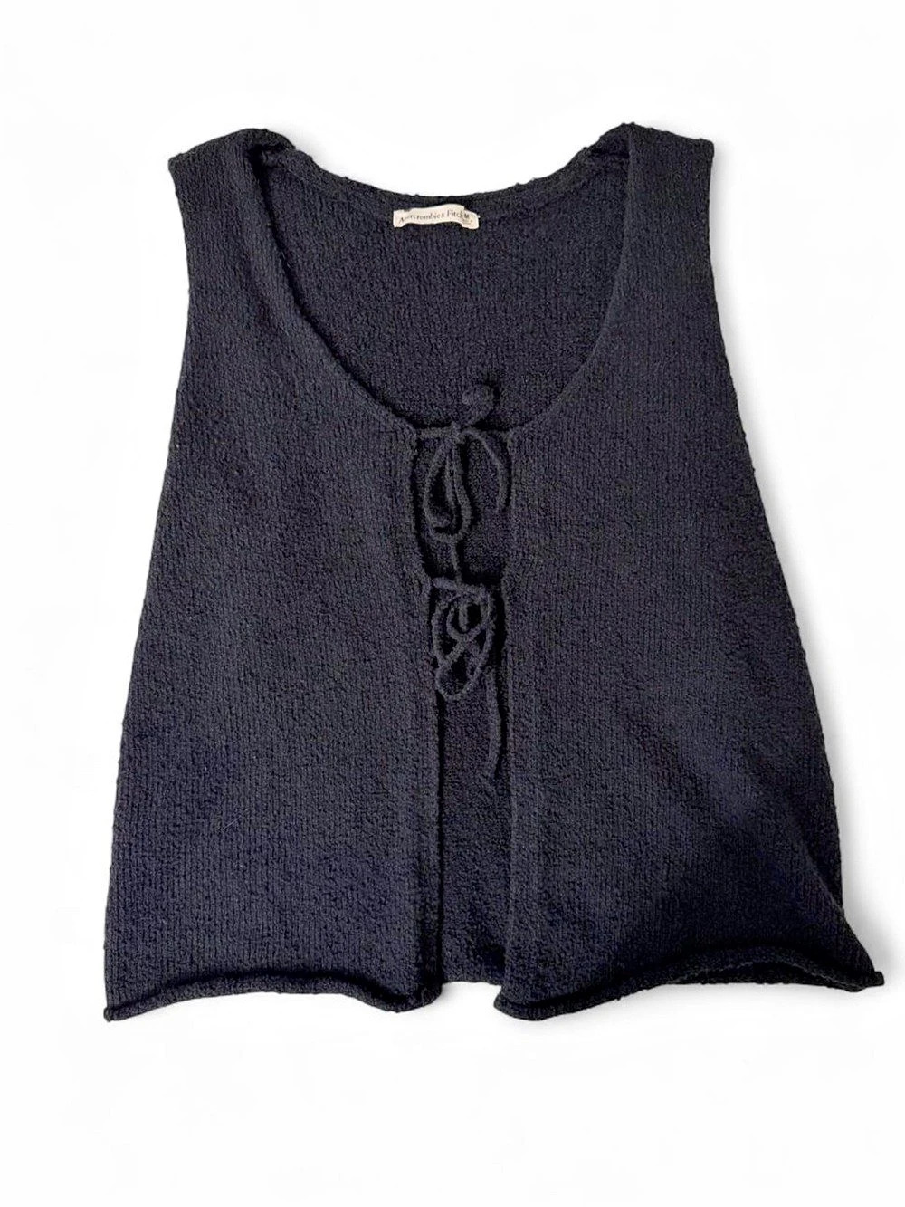 Abercrombie & Fitch Tie-Front V-Neck Sweater Vest Black Medium